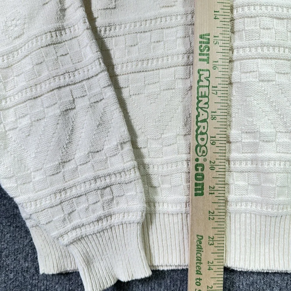 Croft Barrow 3D Knit Sweater Large White Geometric Fisherman Made USA Vintage 90